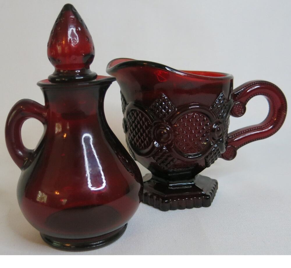 Vintage AVON Cape Cod Ruby Red Glass Cruet Creamer Strawberry Cranberry Retro